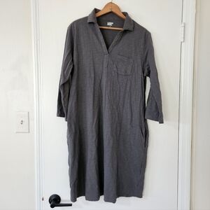 Lands End Womens Shirt Dress L Polo Cotton Casual Gray Minimalist Relaxed Pocket